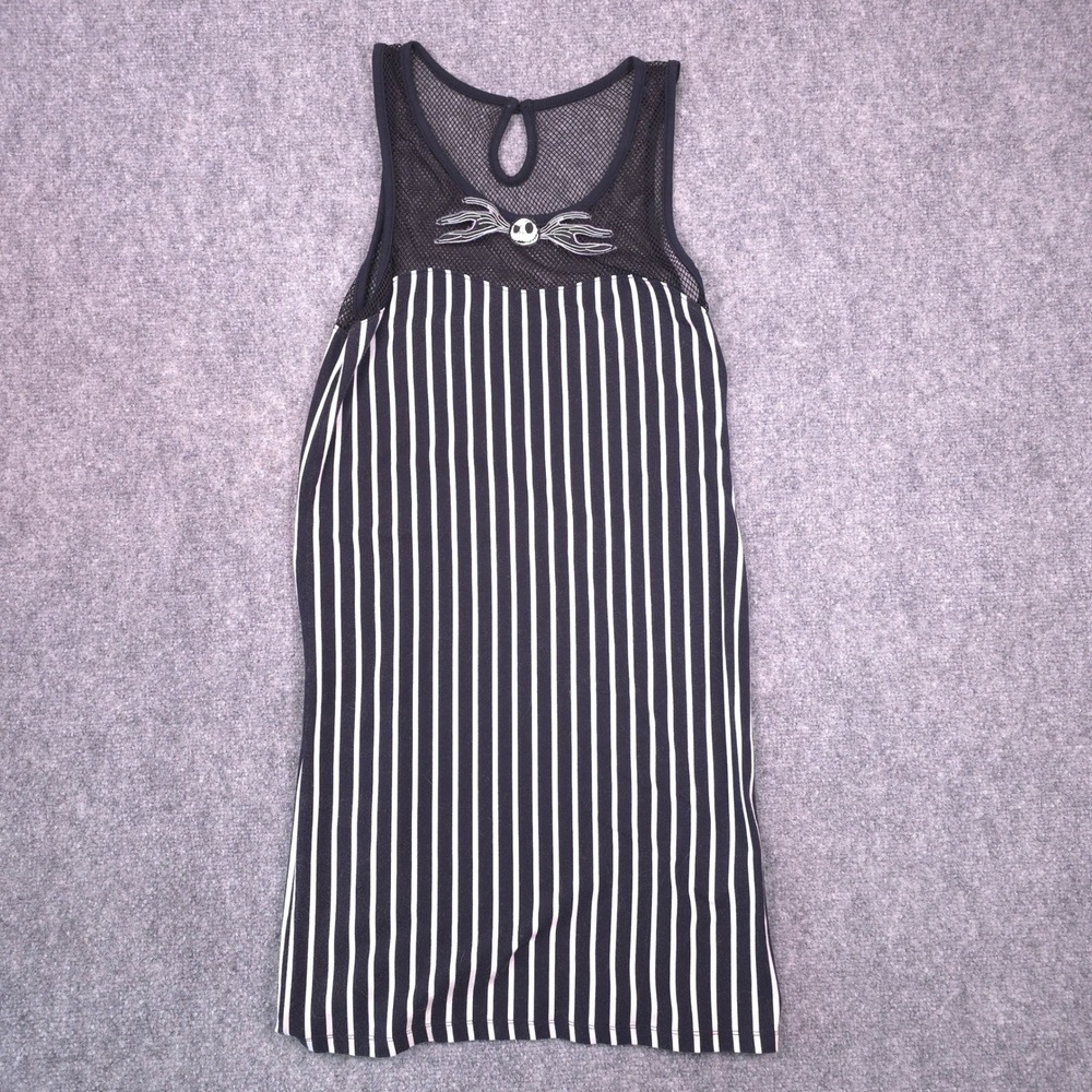 Disney Nightmare Before Christmas Dress L Cotton Black White Pinstripe Jack Mesh